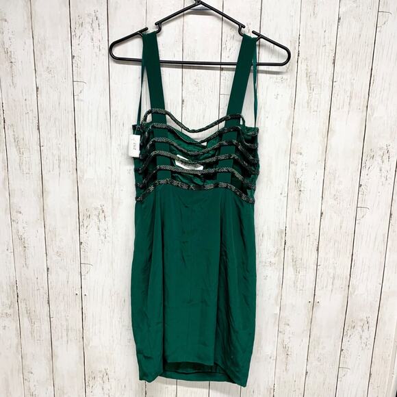 Vintage Niteline Dress Women Size 6 Sleeveless Sequin Detail Mini Emerald Green - Picture 7 of 8